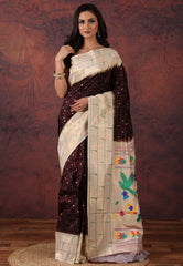 Maroon Pure Paithani Silk Saree With Blouse Piece - Adi Akshoy & Co.