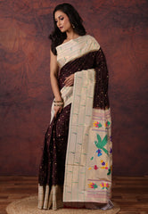 Maroon Pure Paithani Silk Saree With Blouse Piece - Adi Akshoy & Co.