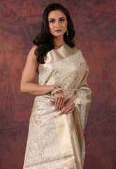 Golden Silver Colour Tissue Kantha Silk Saree With Blouse Piece - Adi Akshoy & Co.