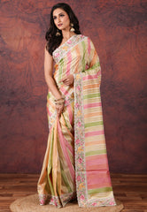 Multi Colour Tissue Kantha Silk Saree With Blouse Piece - Adi Akshoy & Co.