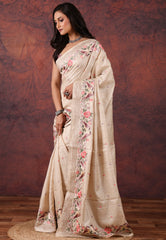 Tussar Colour Pure Tussar Kantha Silk Saree With Blouse Piece - Adi Akshoy & Co.