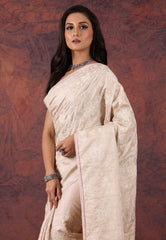 OffWhite Pure Tussar Kantha Silk Saree With Blouse Piece - Adi Akshoy & Co.