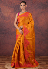 Orange Kantha Silk Saree With Blouse Piece - Adi Akshoy & Co.