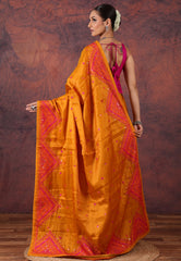 Orange Kantha Silk Saree With Blouse Piece - Adi Akshoy & Co.