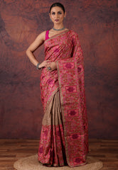 Brown with Rani Weaves Kantha Silk Saree With Blouse Piece - Adi Akshoy & Co.
