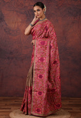 Brown with Rani Weaves Kantha Silk Saree With Blouse Piece - Adi Akshoy & Co.