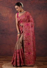 Brown with Rani Weaves Kantha Silk Saree With Blouse Piece - Adi Akshoy & Co.