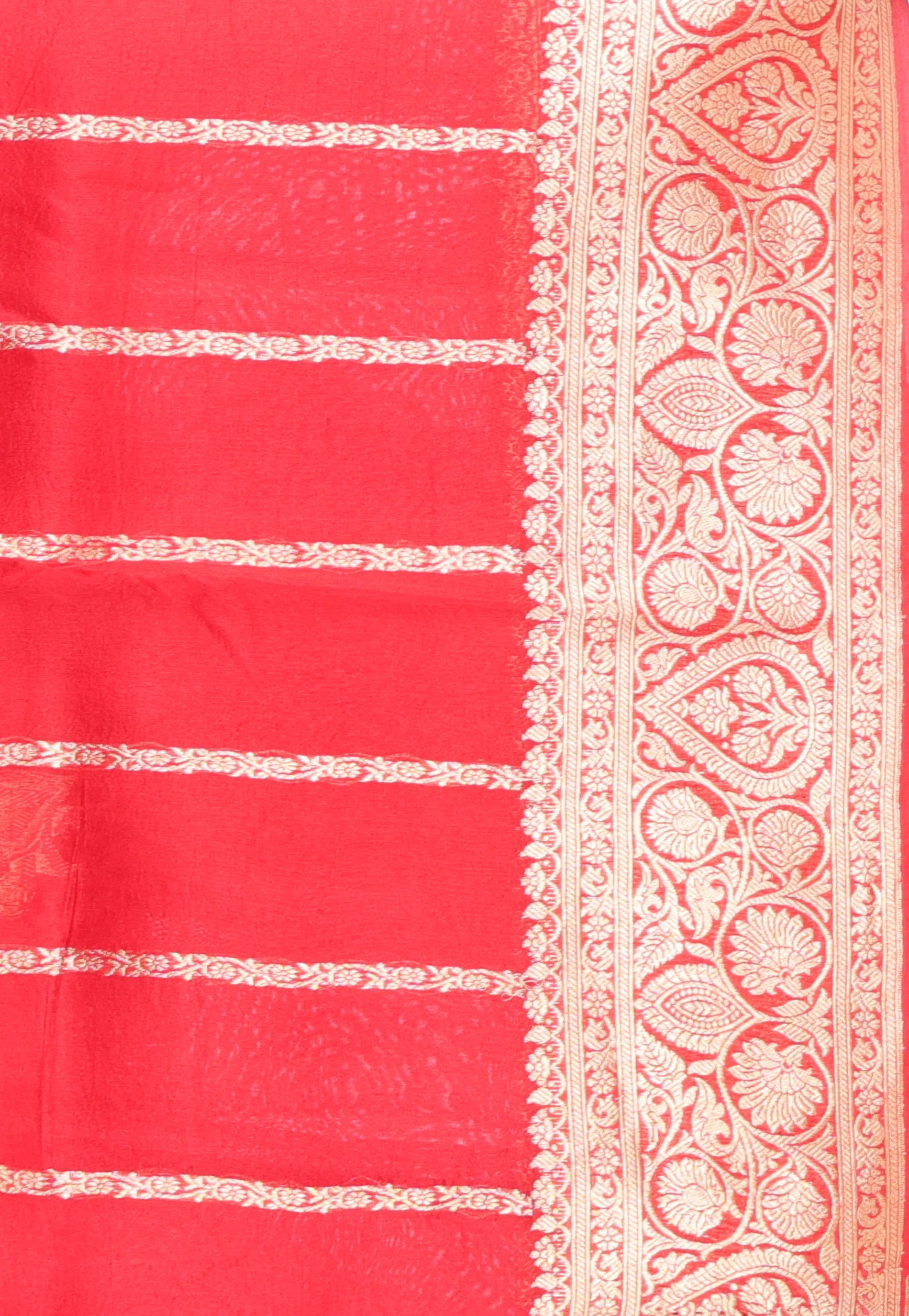 Red with Black Anchal Pure Kora Silk Saree With Blouse Piece - Adi Akshoy & Co.