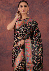 Black Kani Silk Saree With Blouse Piece - Adi Akshoy & Co.