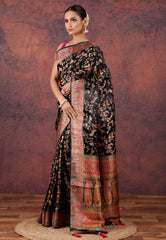 Black Kani Silk Saree With Blouse Piece - Adi Akshoy & Co.