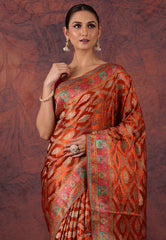 Rust Colour Kani Silk Saree With Blouse Piece - Adi Akshoy & Co.