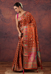 Rust Colour Kani Silk Saree With Blouse Piece - Adi Akshoy & Co.