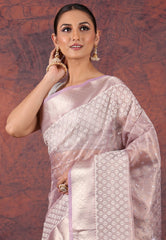 Light Purple Tissue Kantha Silk Saree With Blouse Piece - Adi Akshoy & Co.