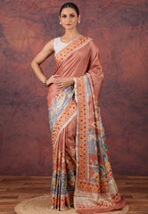 Brown Pure Tussar Kantha Silk Saree With Blouse Piece - Adi Akshoy & Co.