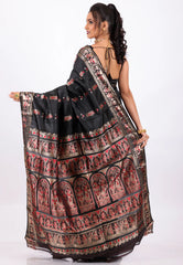 Black Baluchari with Zari work Pure Silk Saree with Blouse Piece - Adi Akshoy & Co.