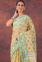 Pista Green Dhakai Jamdani Cotton Saree without Blouse Piece - Adi Akshoy & Co.