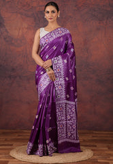 Violet Purple Pure Tussar Silk Saree with Blouse Piece - Adi Akshoy & Co.