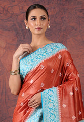 Rust Colour Pure Tussar Silk Saree with Blouse Piece - Adi Akshoy & Co.