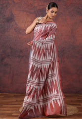 Cross Brown Kantha Silk Saree With Blouse Piece - Adi Akshoy & Co.
