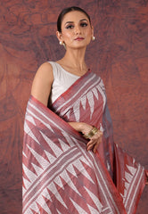 Cross Brown Kantha Silk Saree With Blouse Piece - Adi Akshoy & Co.