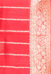 Red with Black Anchal Pure Kora Silk Saree With Blouse Piece - Adi Akshoy & Co.