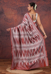 Cross Brown Kantha Silk Saree With Blouse Piece - Adi Akshoy & Co.