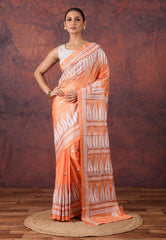 Peach Kantha Silk Saree With Blouse Piece - Adi Akshoy & Co.