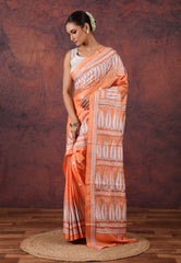 Peach Kantha Silk Saree With Blouse Piece - Adi Akshoy & Co.