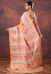 Peach Kantha Silk Saree With Blouse Piece - Adi Akshoy & Co.