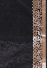 Black Shikargah Katan with Golden Silver Zari work Silk Saree With Blouse Piece - Adi Akshoy & Co.