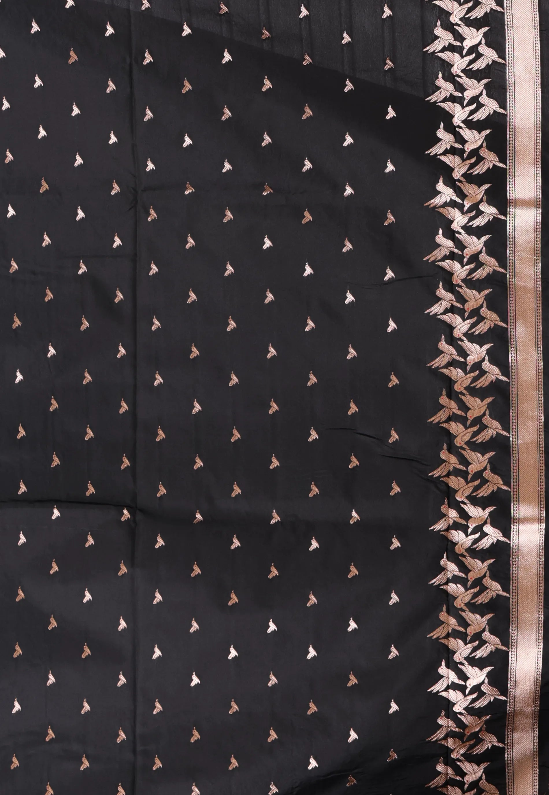 Black Katan with Golden Zari Work Silk Saree With Blouse Piece- Adi Akshoy & Co.