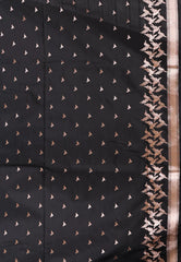 Black Katan with Golden Zari Work Silk Saree With Blouse Piece- Adi Akshoy & Co.