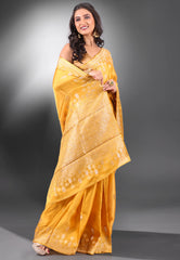 Mustard Yellow Mashru Silk Saree with Blouse Piece - Adi Akshoy & Co.