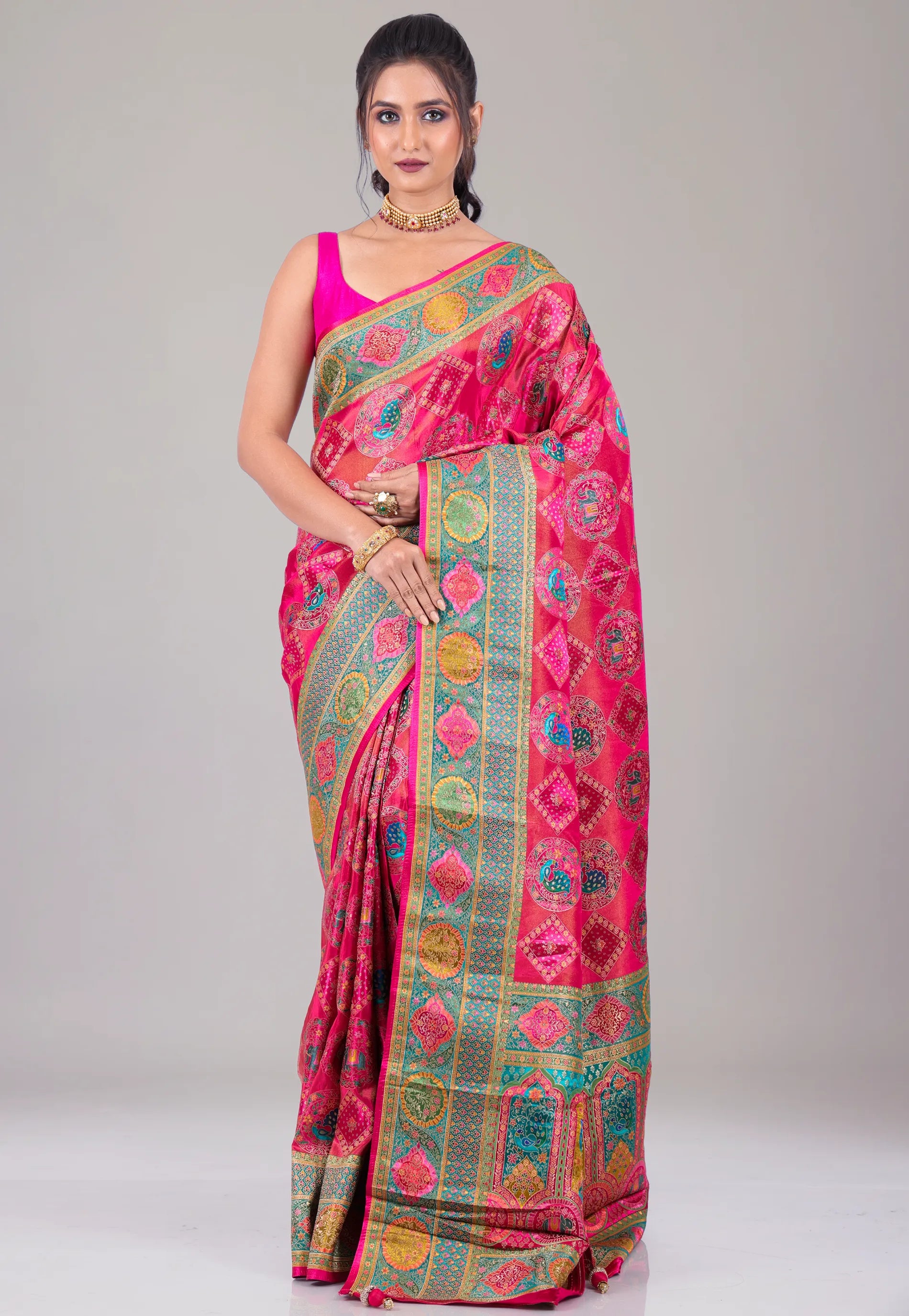 Rani Pink Kani Silk Saree With Blouse Piece - Adi Akshoy & Co.