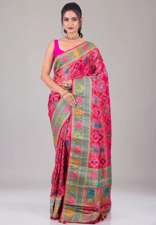Rani Pink Kani Silk Saree With Blouse Piece - Adi Akshoy & Co.