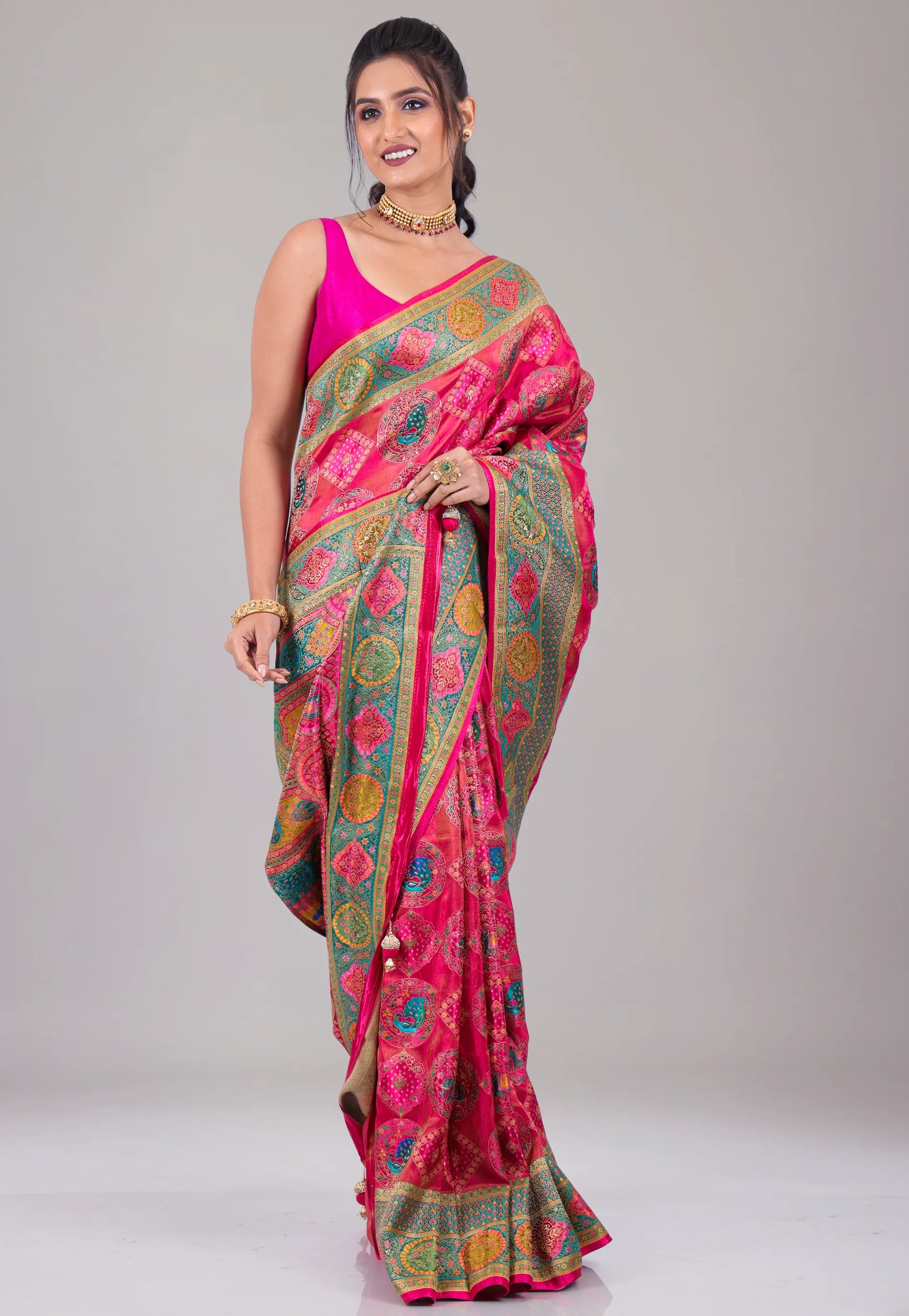 Rani Pink Kani Silk Saree With Blouse Piece - Adi Akshoy & Co.
