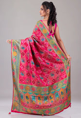 Rani Pink Kani Silk Saree With Blouse Piece - Adi Akshoy & Co.