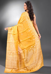 Mustard Yellow Mashru Silk Saree with Blouse Piece - Adi Akshoy & Co.