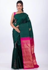 Bottle Green Pure Kanjivaram Silk Saree With Blouse Piece - Adi Akshoy & Co.