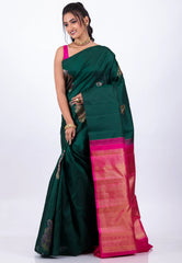 Bottle Green Pure Kanjivaram Silk Saree With Blouse Piece - Adi Akshoy & Co.