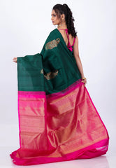 Bottle Green Pure Kanjivaram Silk Saree With Blouse Piece - Adi Akshoy & Co.
