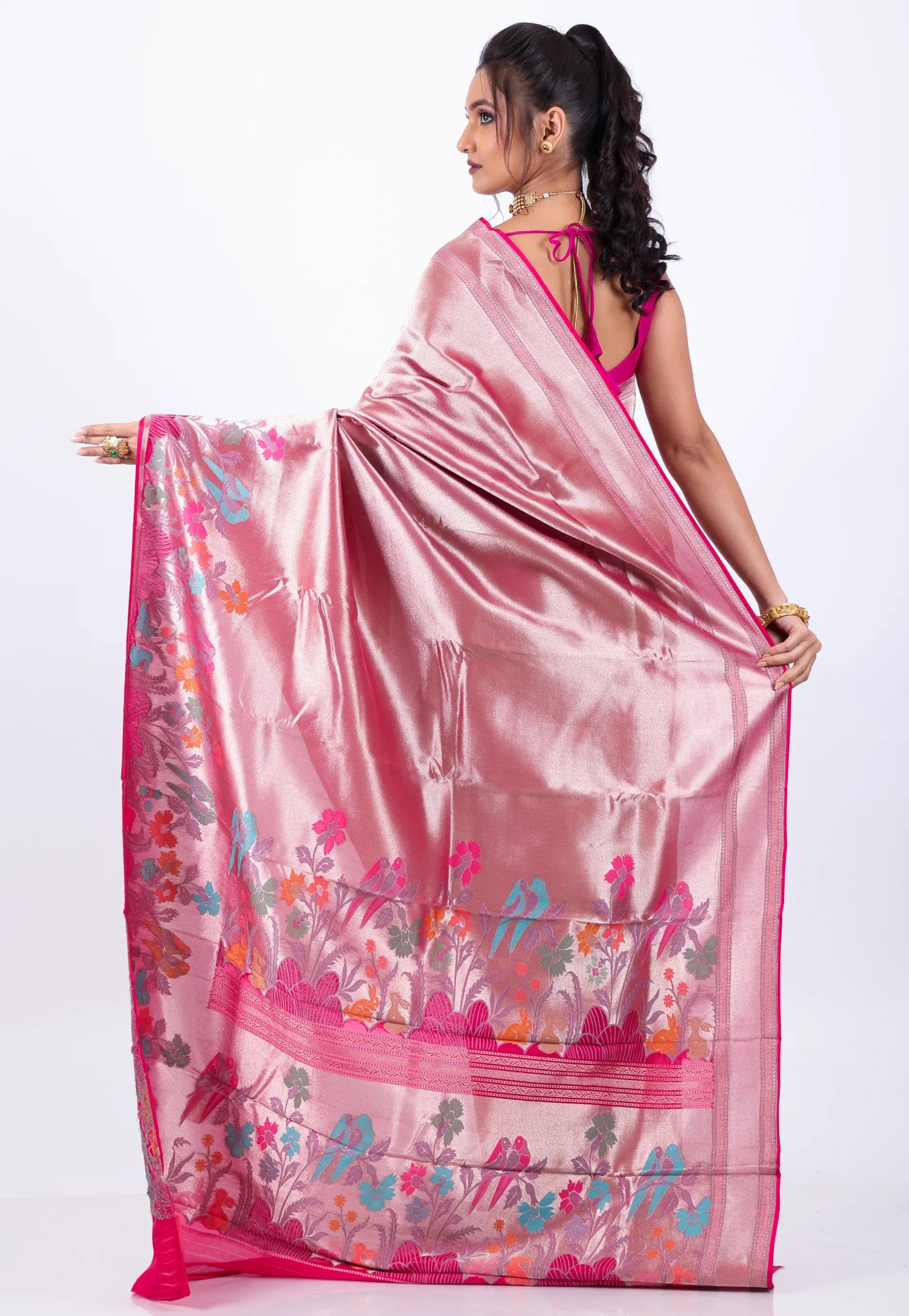Pastel Pink Tissue Kanjivaram Silk Saree With Blouse Piece - Adi Akshoy & Co.