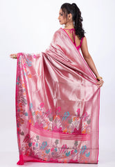 Pastel Pink Tissue Kanjivaram Silk Saree With Blouse Piece - Adi Akshoy & Co.