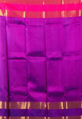 Off White with Rani & Purple Border Pure Kanjivaram Silk Saree With Blouse Piece - Adi Akshoy & Co.