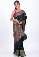 Black Mashru with Zari Work Silk Saree with blouse Piece - Adi Akshoy & Co.