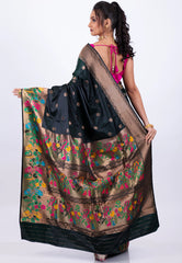 Black Mashru with Zari Work Silk Saree with blouse Piece - Adi Akshoy & Co.