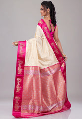 Beige with Rani Border Mashru Silk Saree with Blouse Piece - Adi Akshoy & Co.