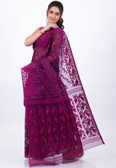 Magenta Dhakai Jamdani Cotton Saree without Blouse Piece - Adi Akshoy & Co.