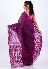 Magenta Dhakai Jamdani Cotton Saree without Blouse Piece - Adi Akshoy & Co.