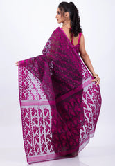 Magenta Dhakai Jamdani Cotton Saree without Blouse Piece - Adi Akshoy & Co.